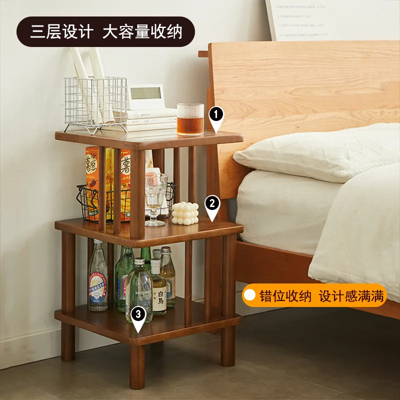Bedside multi-layer floor edge rack all solid wood living room mini small coffee table sofa simple storage side table