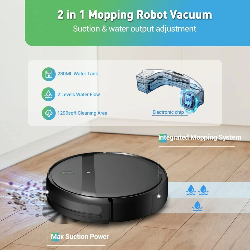 Robots de lavado comerciales con aplicación/Control de voz, Combo de fregona al vacío 2 en 1 para el hogar, Robots de lavado