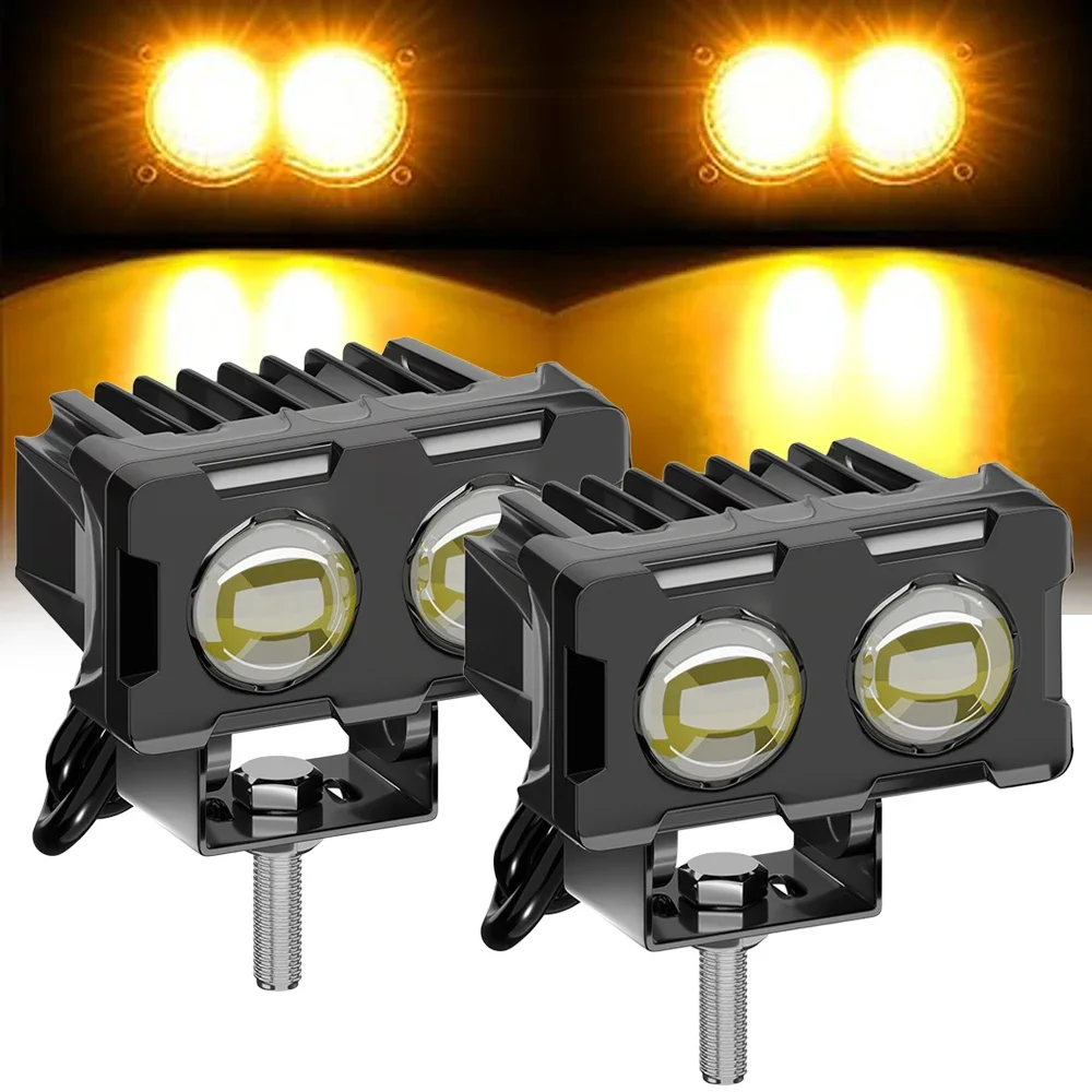 1/2PCS Motorcycle LED Headlights Dual Color Spotlight Flash lamp Hi/Low Beam Driving Work Light Fog Lamp for SUV ATV Truck Boat