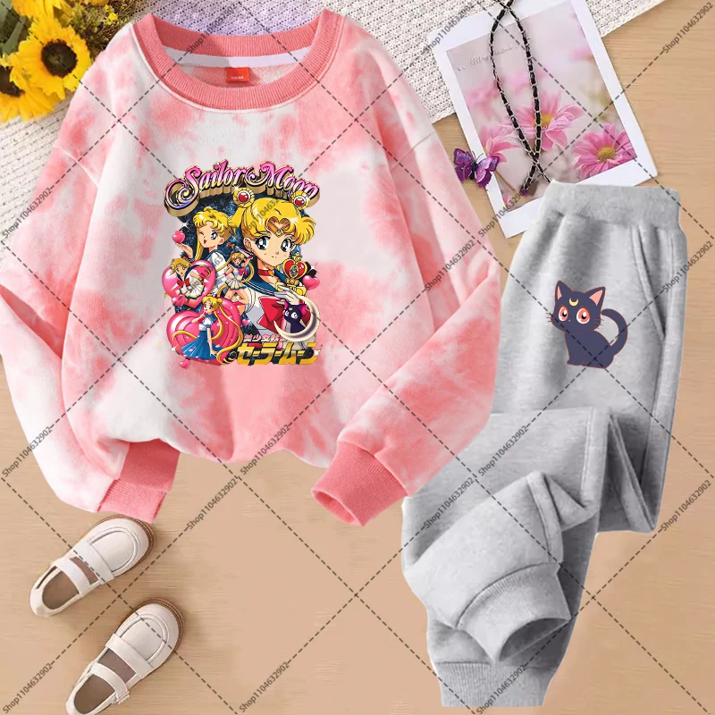 Sailor Moon-Conjunto de sudadera y pantalones para niños y niñas, ropa fina bonita, ropa de calle de moda, regalos de cumpleaños, primavera y otoño