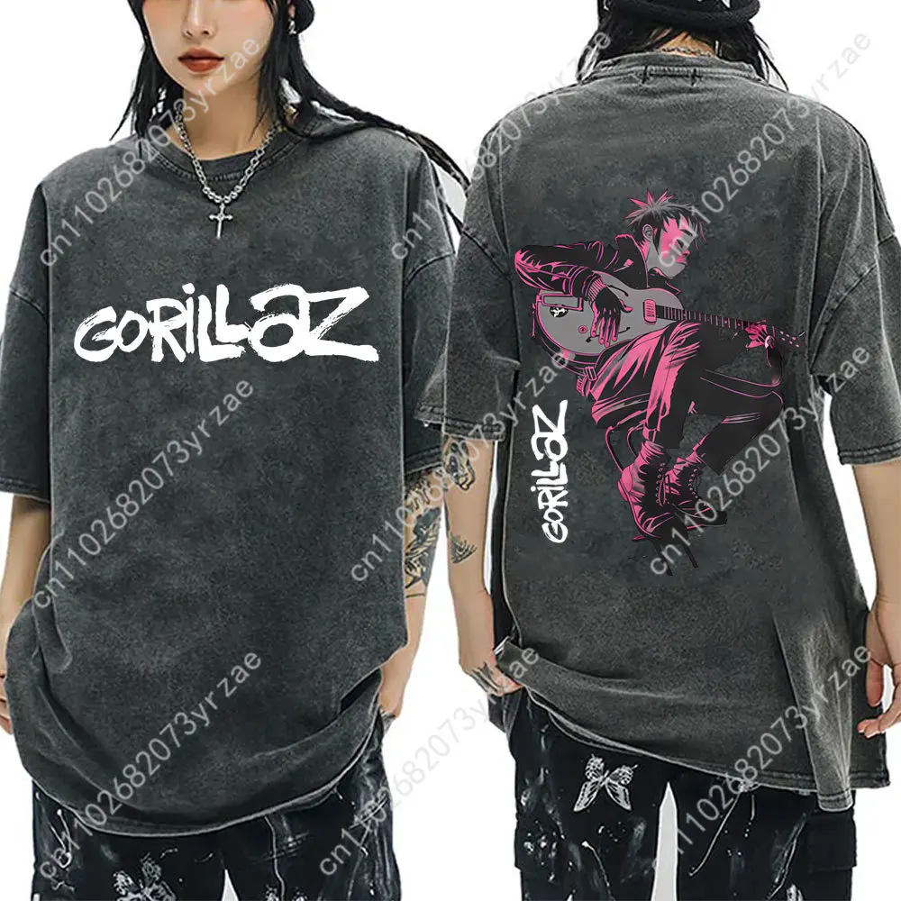

Рок-группа Gorillaz, футболка в стиле ретро, мужская и женская винтажная футболка высокого качества, модные хлопковые мягкие дышащие топы с короткими рукавами