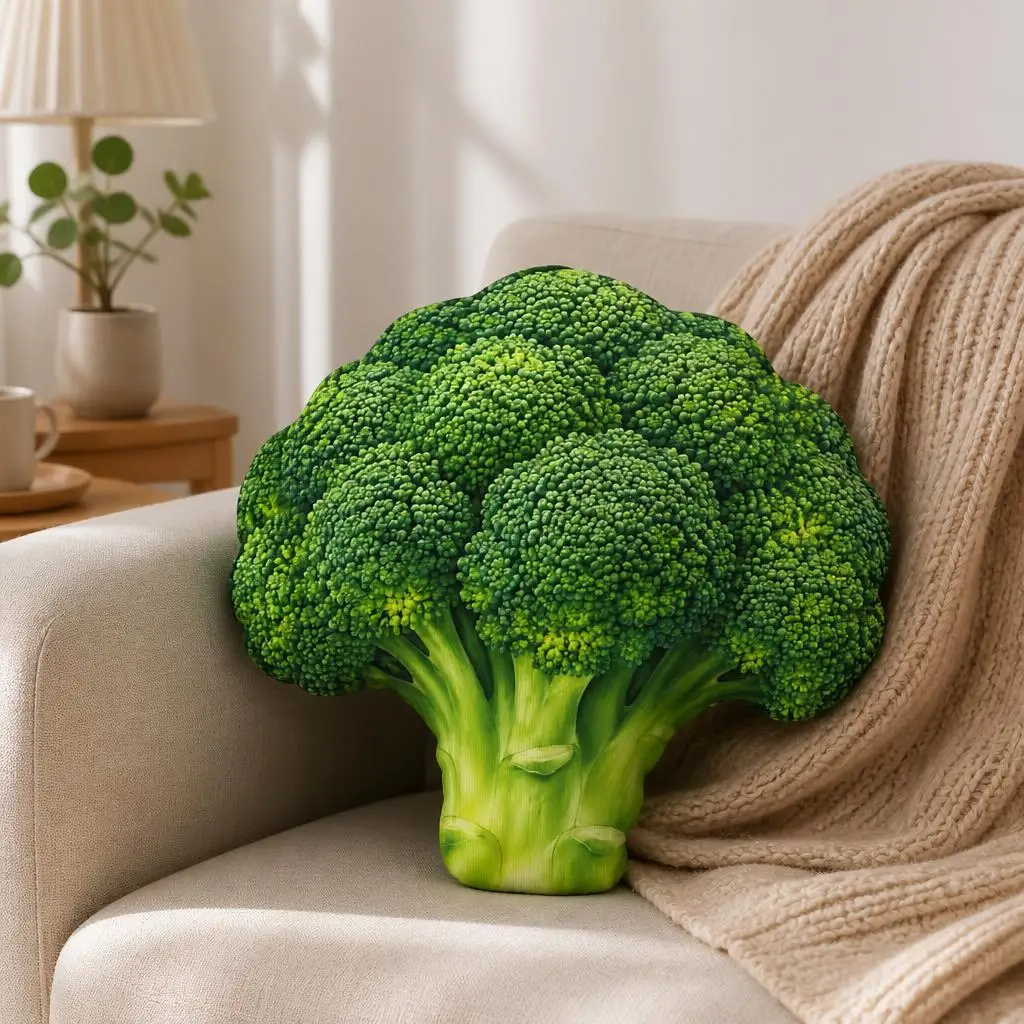 Broccoli Shaped Plush Pillow Green Vegetable Cushion Stuffed Throw Pillow Veggie Lover Food Decor Kitchen Sofa Gift Accent
