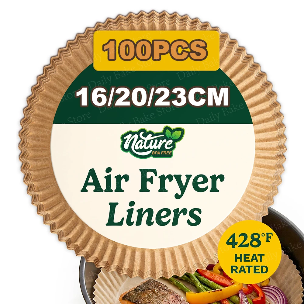 16/20/23cm, Round Disposable Air Fryer Paper Liners, Non-Stick, Oil Proof, Easy Cleanup, Great for Oven, Pans, Airfryer Baking