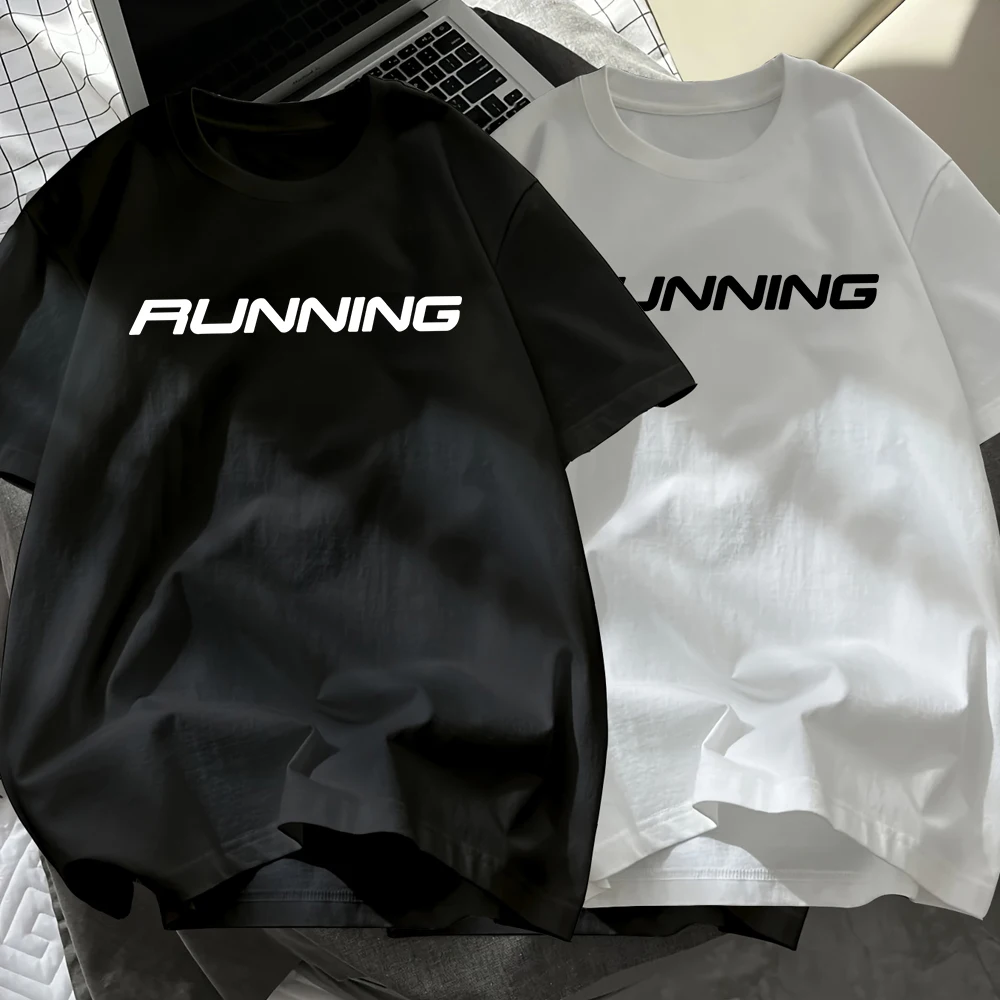 

Running Letter Prints Cotton T-Shirts Mens Summer Short Sleeve Black White Set T Shirt Soft Oversized O-Neck Tops Basic Clothes