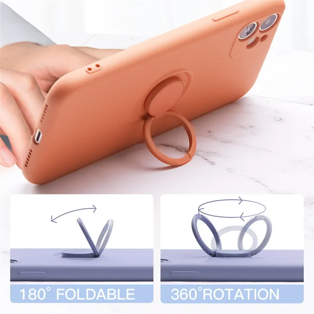 Original Liquid Silicone Ring Holder Case For iPhone 15 14 13 12 11 Pro Max Mini Xs XR 7 8 Plus SE Bracket Magnetic Cover Strap image 5