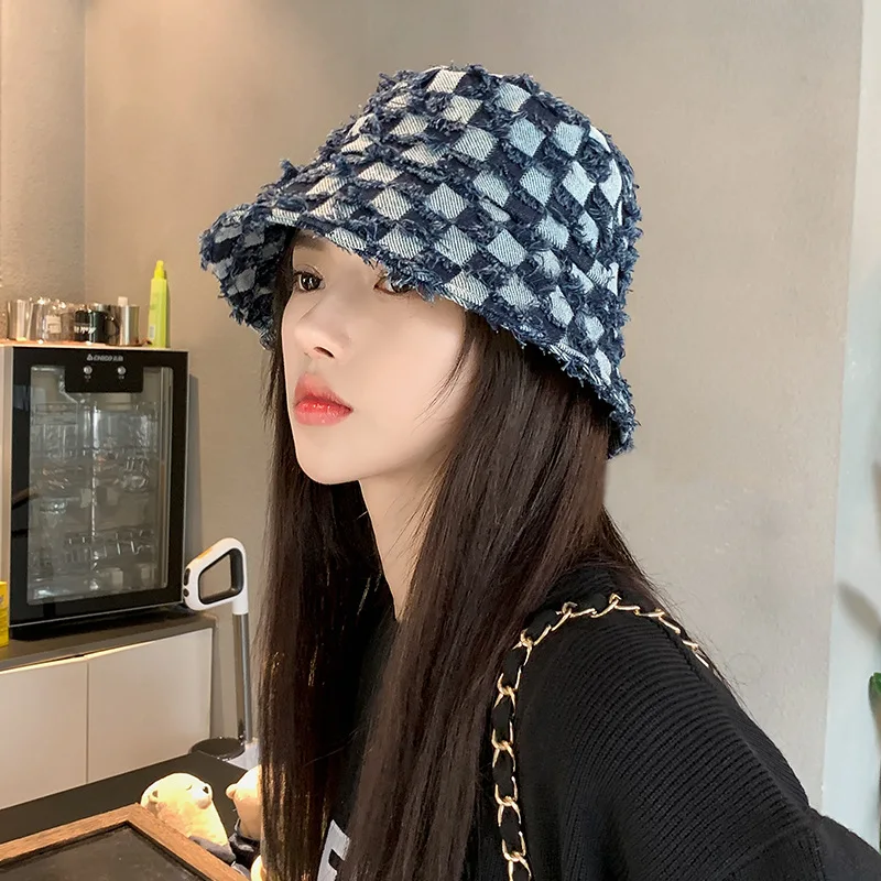 Bocca Denim Bucket Hat Plaid Pattern Panama Fisherman Hats Jeans Designer Style Autumn Winter Outdoor Bob Cap Fashion 2023 New