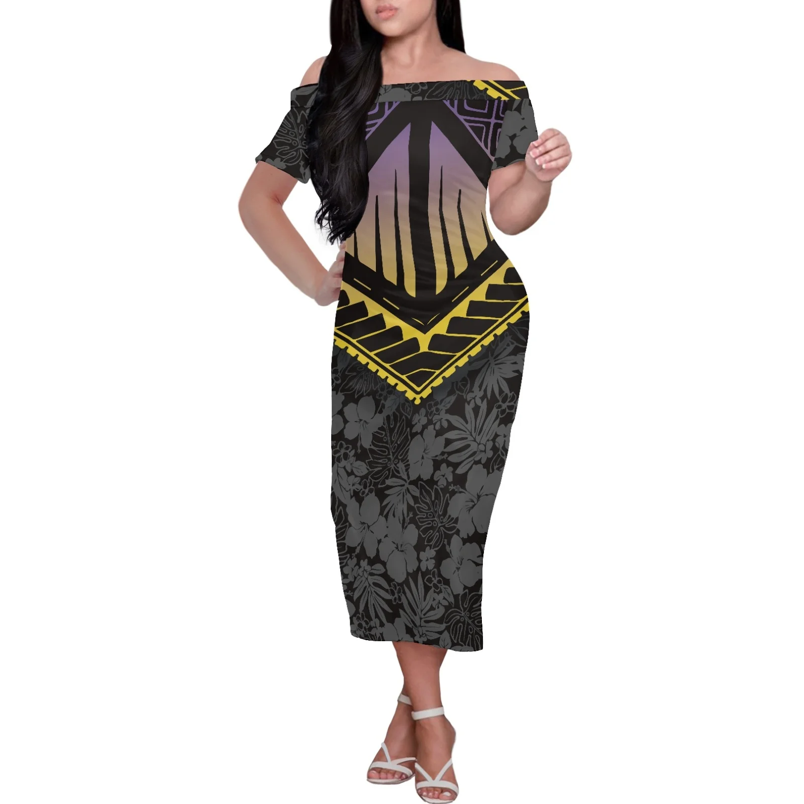 

Polynesia Tradition Tribe Elegant Island Wear Women Dress Ladie Samoan Clothing Summer Off Shoulder Sexy Backless Maxi Dress