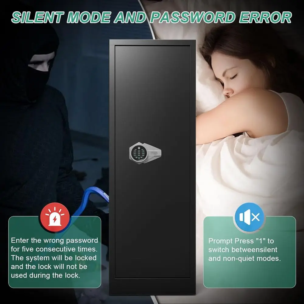 Grande cassaforte per pistole domestiche per fucili, pistole e fucile con blocco digitale ad accesso rapido, ripiani regolabili e scomparti per pistole