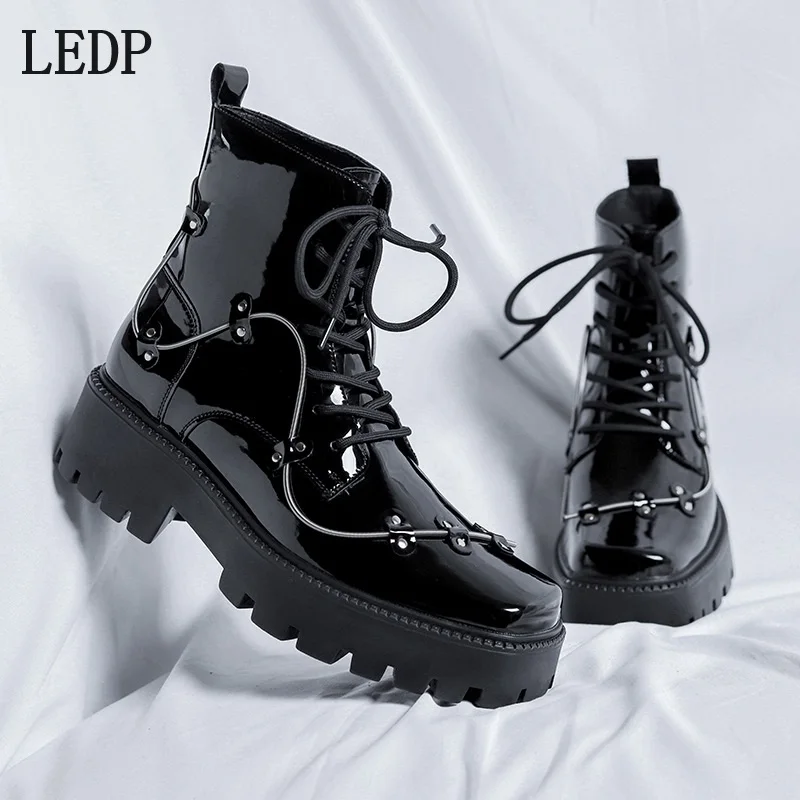 

LEDP Niche British Style Platform Derby Shoes with Square Toe Men's Business Casual Shoes, Retro Boot Design Stylish Appearance