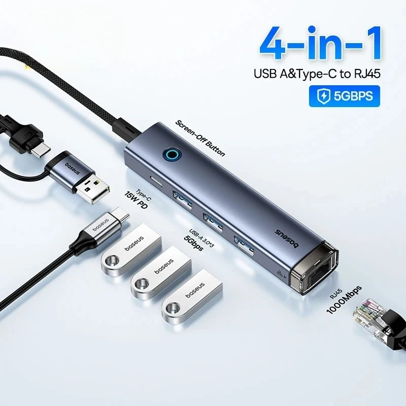 

Z USB Hub Type-C USB-A Adapter to USB3.0 5Gbps Data Transfer RJ45 Gigabit Ethernet