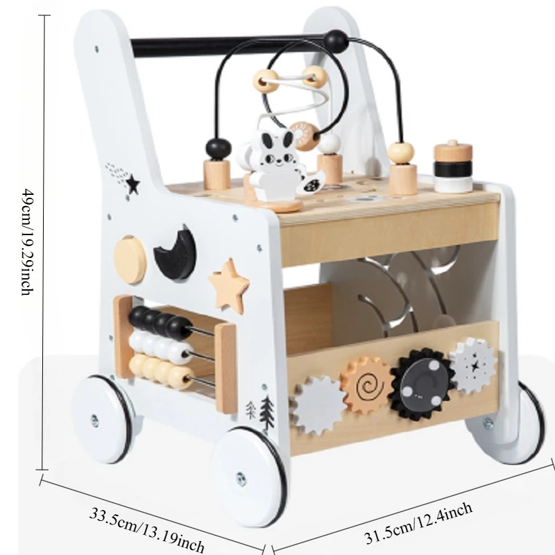 Wooden Multifunctional Nut Tool Cart Baby Push Walker Toddler Educational Walking Toy for Kids