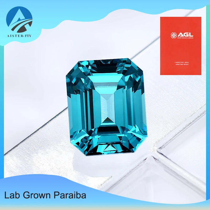

Top Lab Grown Paraiba Sapphire Emerald Cut Looses Gemstone Charms for Fine Jewelry Making Wiht AGL Certificate