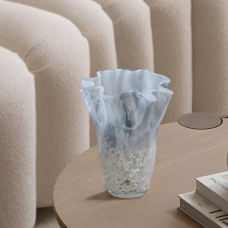 Pleated Flowerpot Pattern Open Flower Hydroponics Vase Terrarium Home Decoration Accessories Gradient Blue Polka Dot Glass Vase