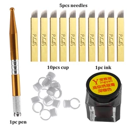 3D Wenkbrauw Tattoo Microblading Naald Blade Pen Pigment Praktijk Kit Tattoo Pigment Ring Permanente Make-up Wenkbrauw Tattoo Pen Set