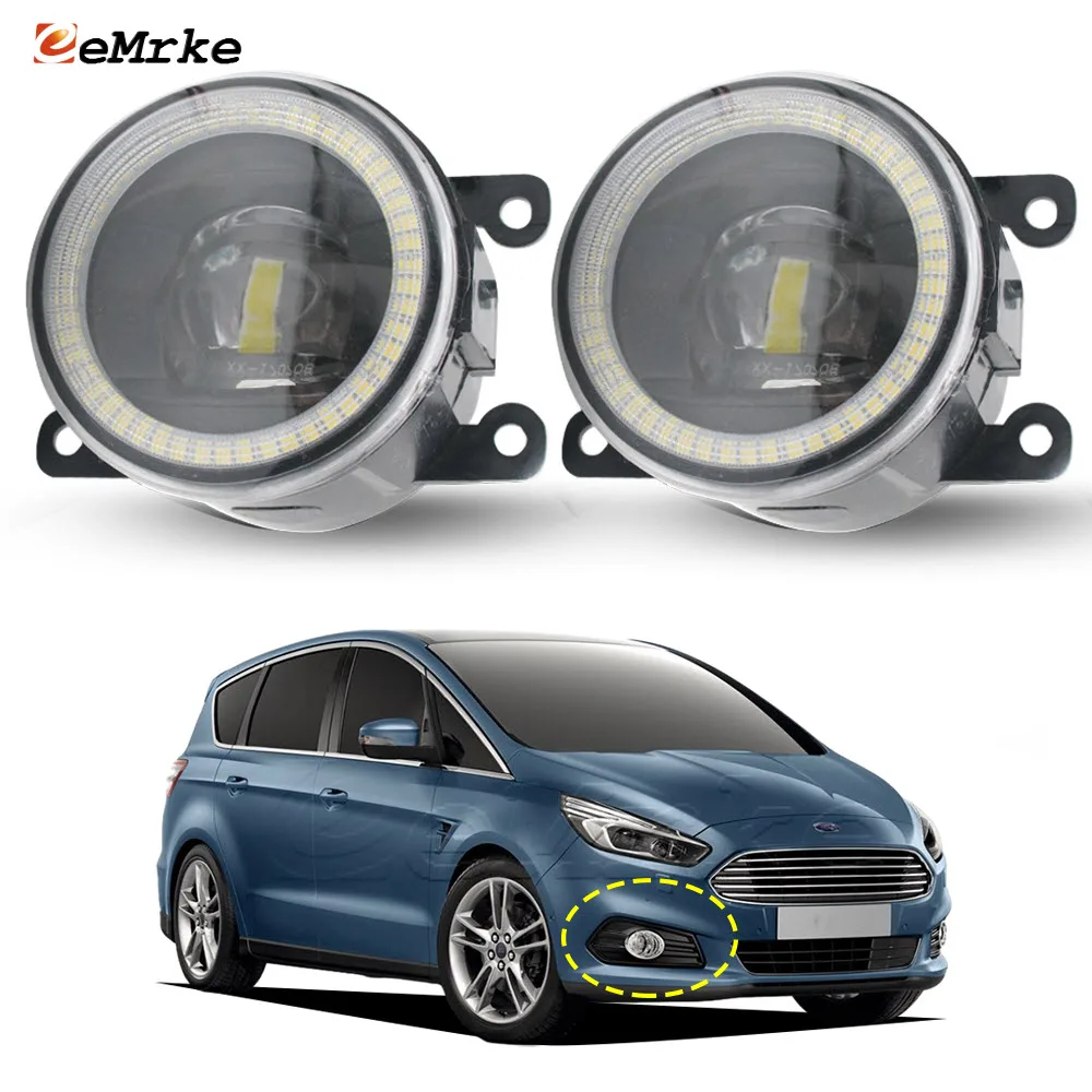 Upgrade Led Fog Lights w/ Clear Lens for Ford S-max Smax II 2015 2016 2017 2018 Angel Eyes DRL Car PTF 30W Daytime Running Lamp