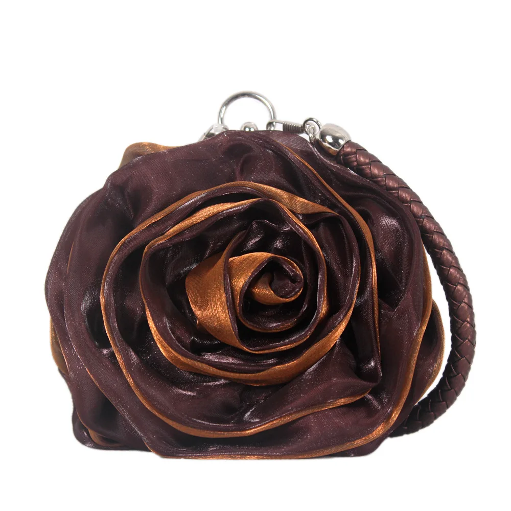 Braut Rose Blume Abend Clutch Geldbörse Frauen Tasche kleine Handtasche Dame Seide Hochzeit dekorieren Totes Party Brautjungfer Geschenk Geldbörsen