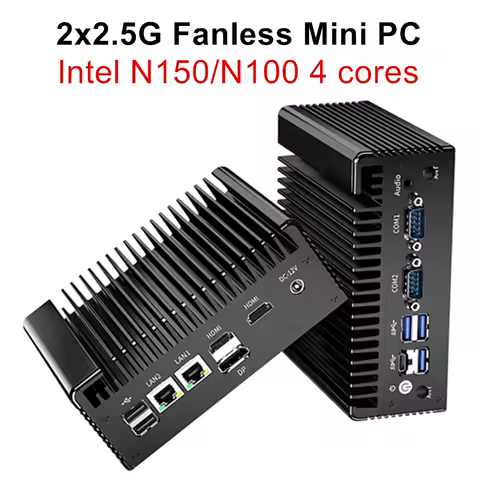 Topton Intel N150 N100 Fanless Mini PC 2x2.5G Nics 2*COM NVMe DDR4 2*HD 1*DP Type-C Solid Firewall PC Industrial Mini Computer