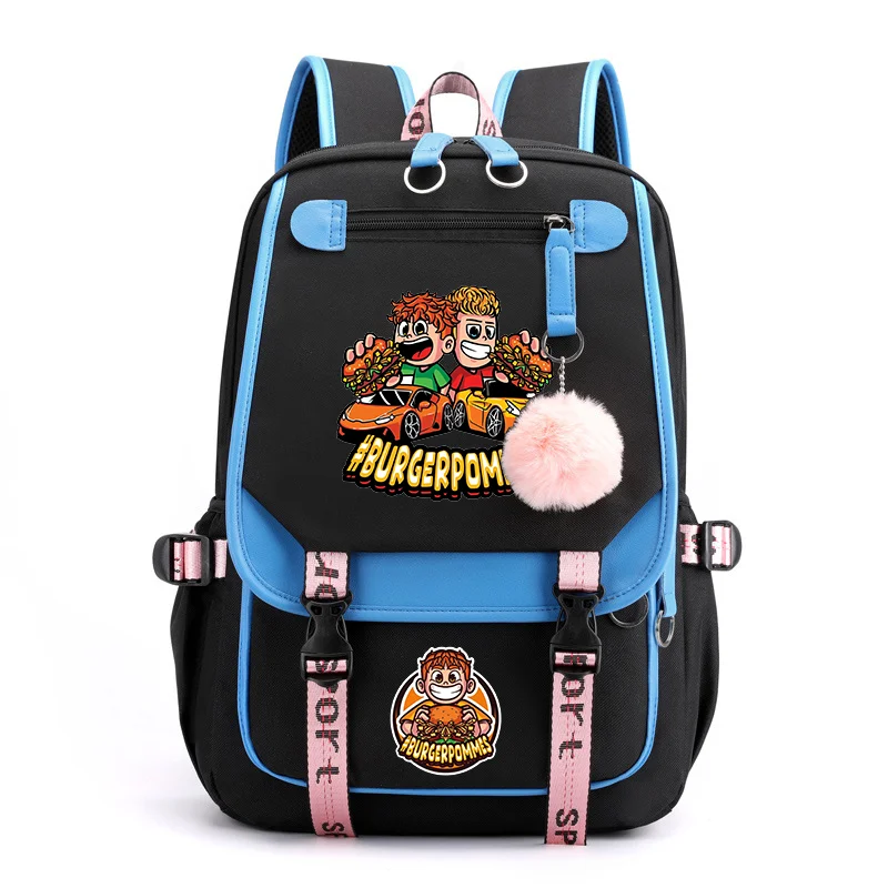 Teenager Burgerpommes Printed Backpack USB Zipper Rucksack Backpack School Large Capacity Backpack High Quality Backpacks