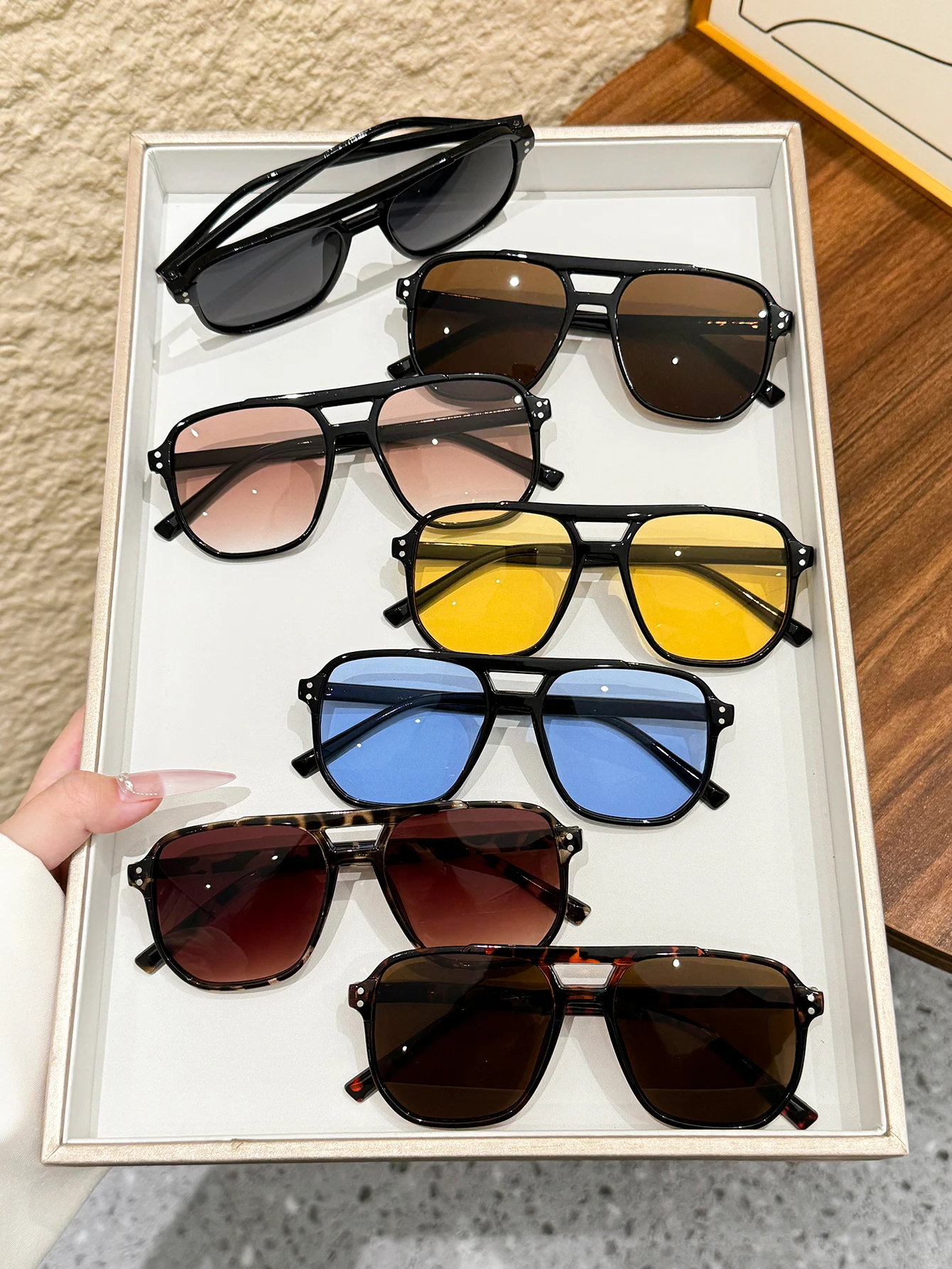 7 قطع من النظارات الكلاسيكية ذات الإطار المربع الأنيق باللون الأسود، تصميم كاجوال على شكل صدفة السلحفاة