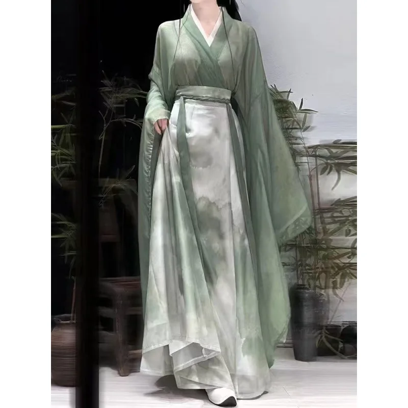 

Women's Hanfu Wei Jin Sle T Top And Skirt Set Spring Autumn Warrobe Large Sve Collar Intersecting Qubei Skirt