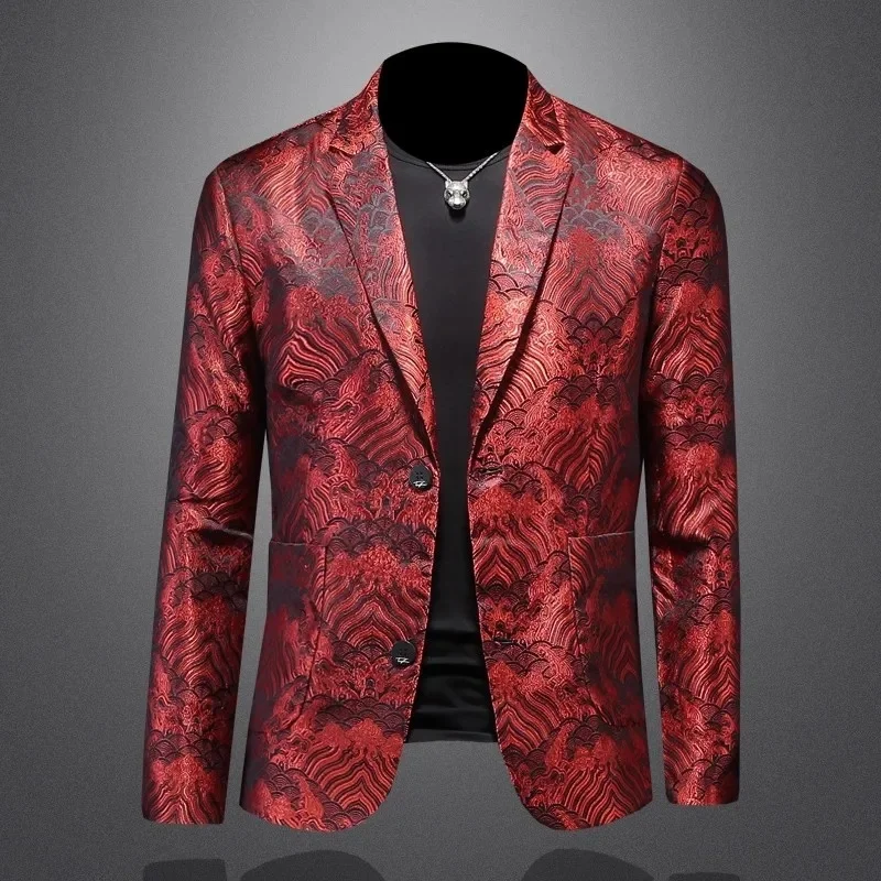 B&C New Men's Jacquard Slim Fit Suit Jacket Blazer for Wedding Business Casual Formal Autumn Fashion Trendy