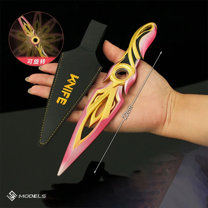 Valorant Game Peripherals Mystbloom Kunai Rotatable All Metal Knife Toy Sword Cosplay with Holster Keychain Children's Toys Gift