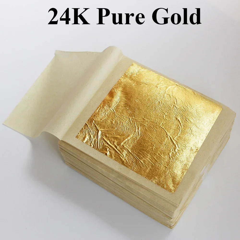 

24K Gold Leaf Gold Foil Sheets for Cake Decoration Facial Arts Crafts Paper Home 10PCS Real Gold Color Foil Gilding