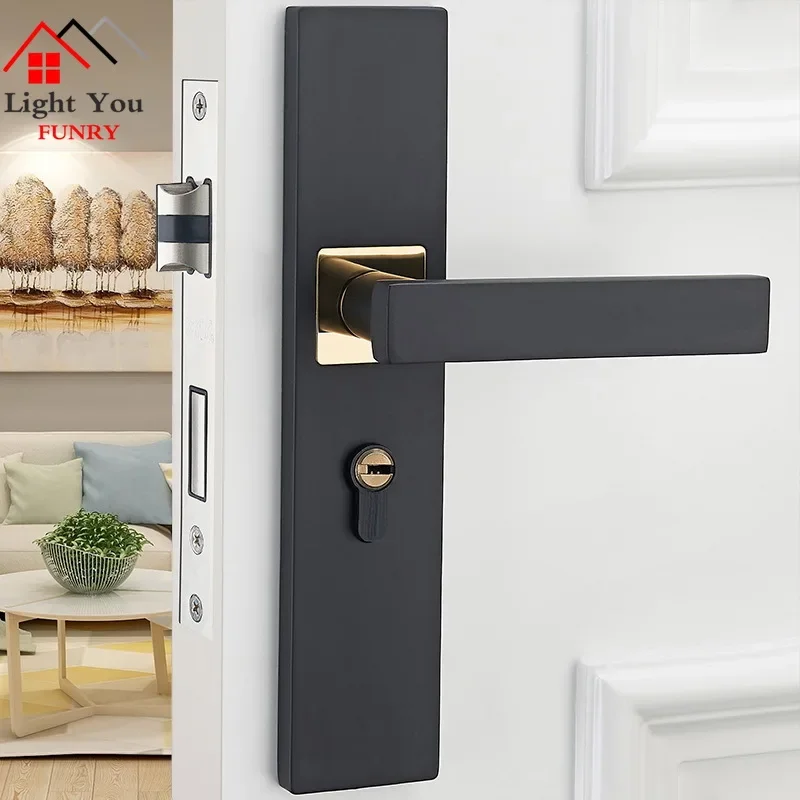 European Style Lock Indoor Bedroom  Black Bathroom Wood Door Handle Household Mute Door Lock