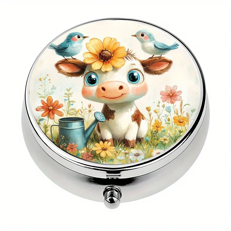 Single pack, 3-compartment pill box, cute cow-shaped portable pill box, can be placed in a purse or handbag, travel vitamin pill organizer, unique gift, used for organizing vitamins and medication