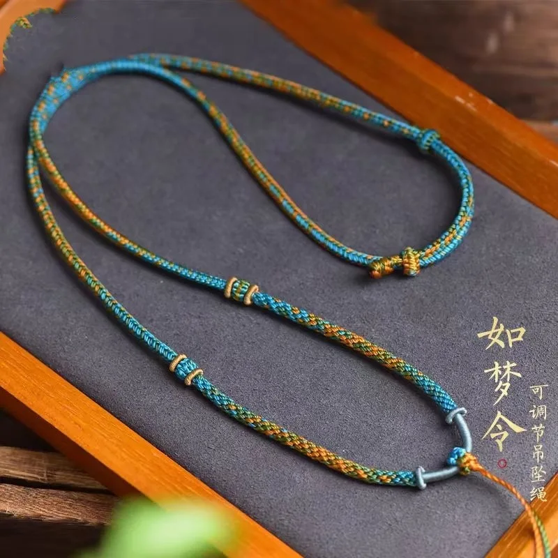 Hand Woven Eight Strand Pendant With Thousands Miles Of Landscape Colors Jade Jadeite Beeswax Thangka Necklace Rope Neck  Lucky