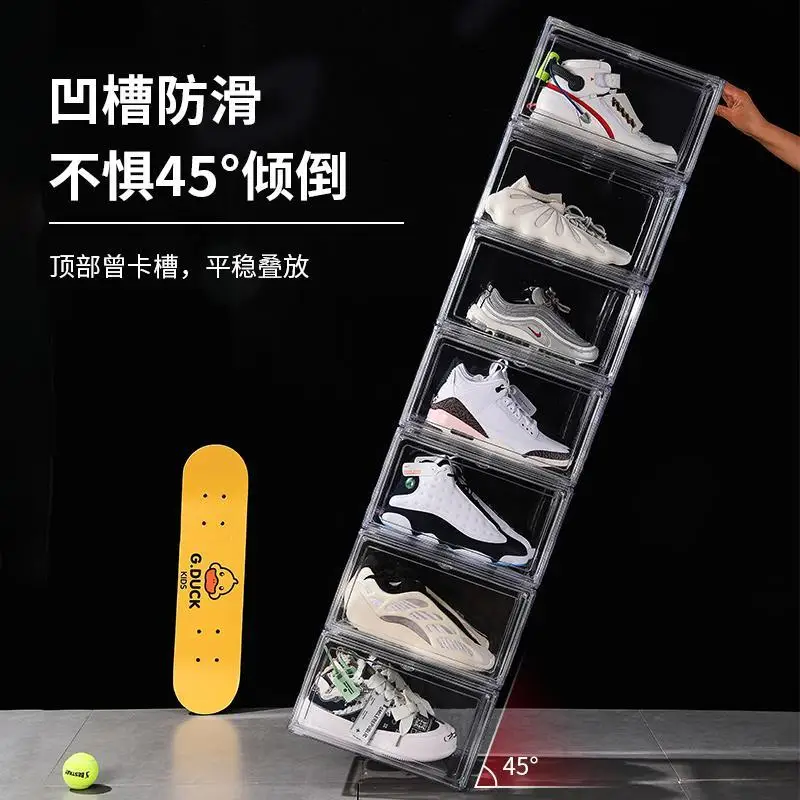 Shoe box fully transparent acrylic storage box AJ magnetic dust-proof high-top shoe box