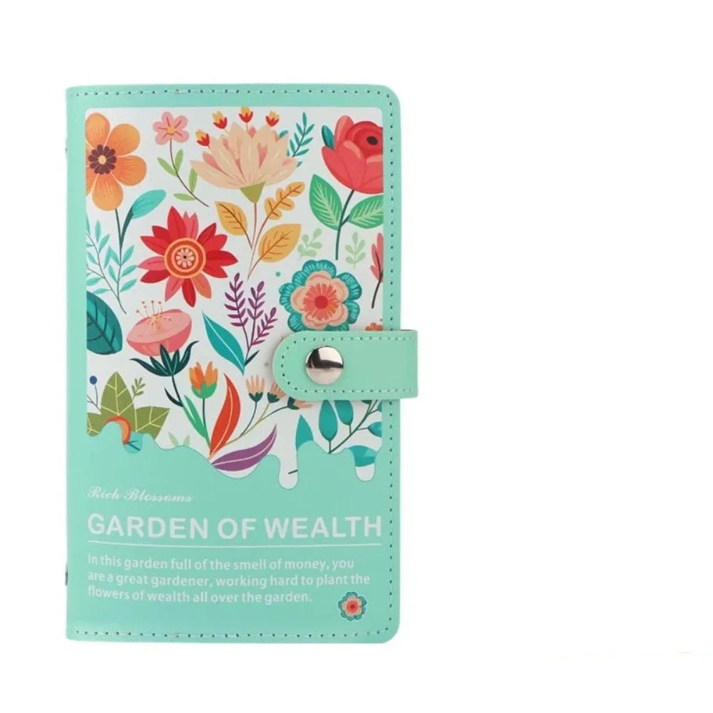 Budget Plan Money Saving Binder Flower Printed Leather Cover Savings Challenge Binder Waterproof Loose-leaf Account Book