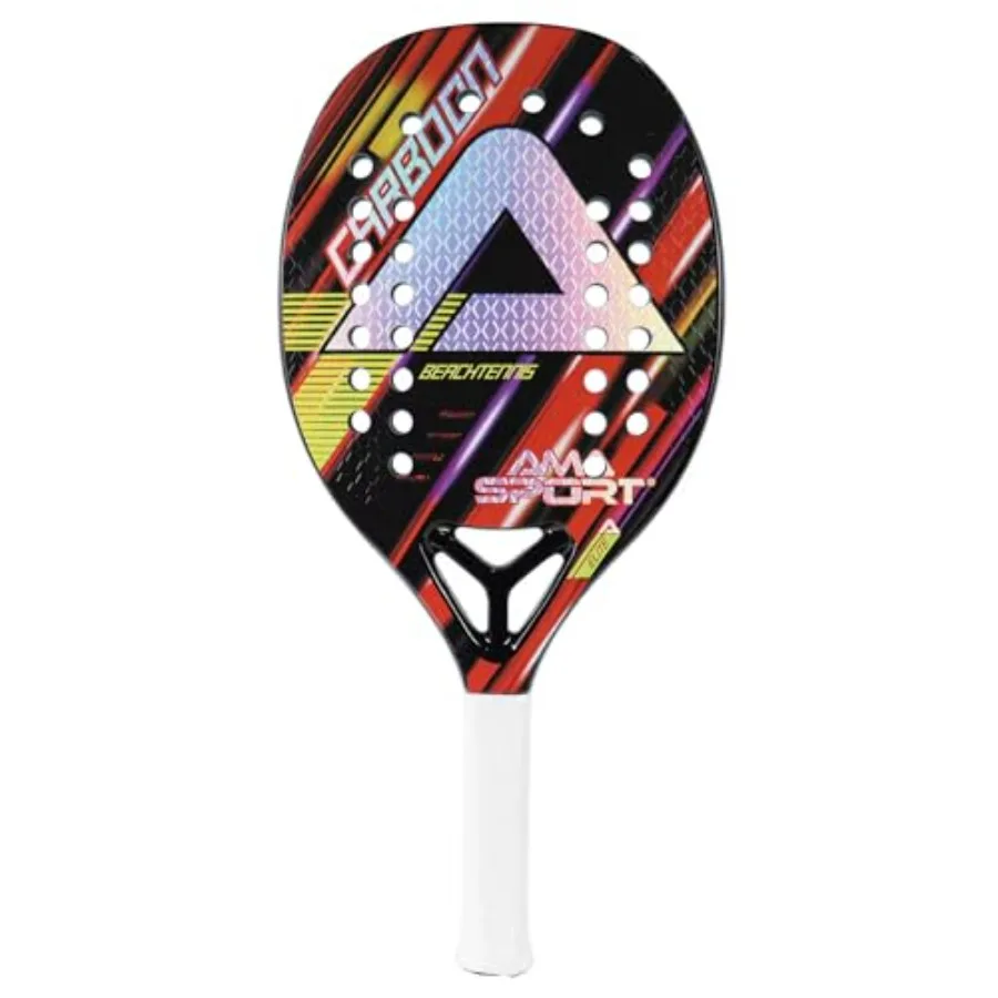 Beach Tennis Racket for Advanced Players, 3K Carbon Fiber with EVA Foam Core, Red, Lightweight and Stiff for Precision Control