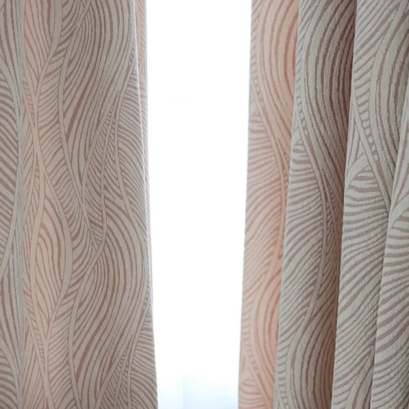 

Simple modern striped chenille bedroom heavy curtains Nordic simple modern living room blackout lotus pink soft curtains