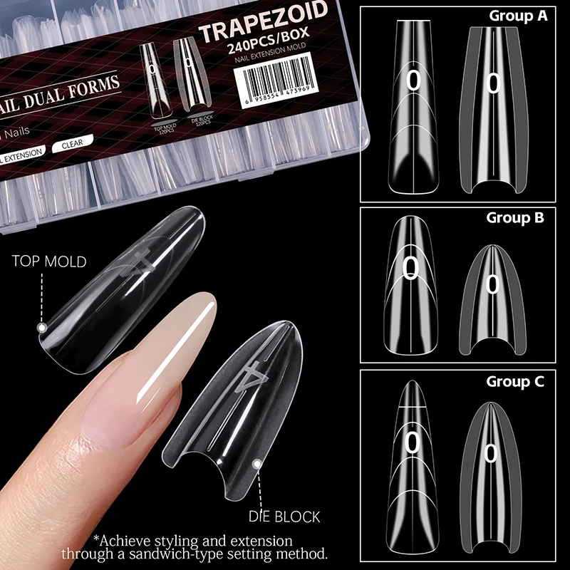 240pcs/Box Sandwich Dual Nail Forms Oval Nail Extension Forms Top Form Bottom Form For Quick Nail Extensions