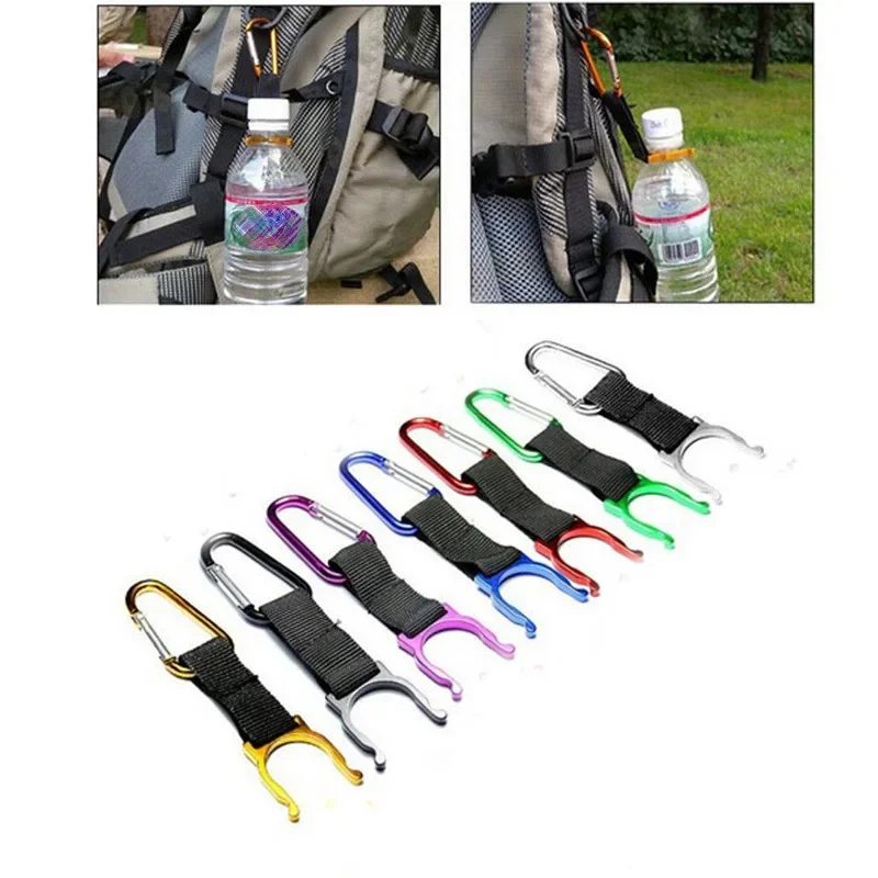 Lot 10pcs D Shaped Aluminum Carabiner Spring Water Bottle Buckle Hook Holder Clip For Camping Hiking Travel Random Color