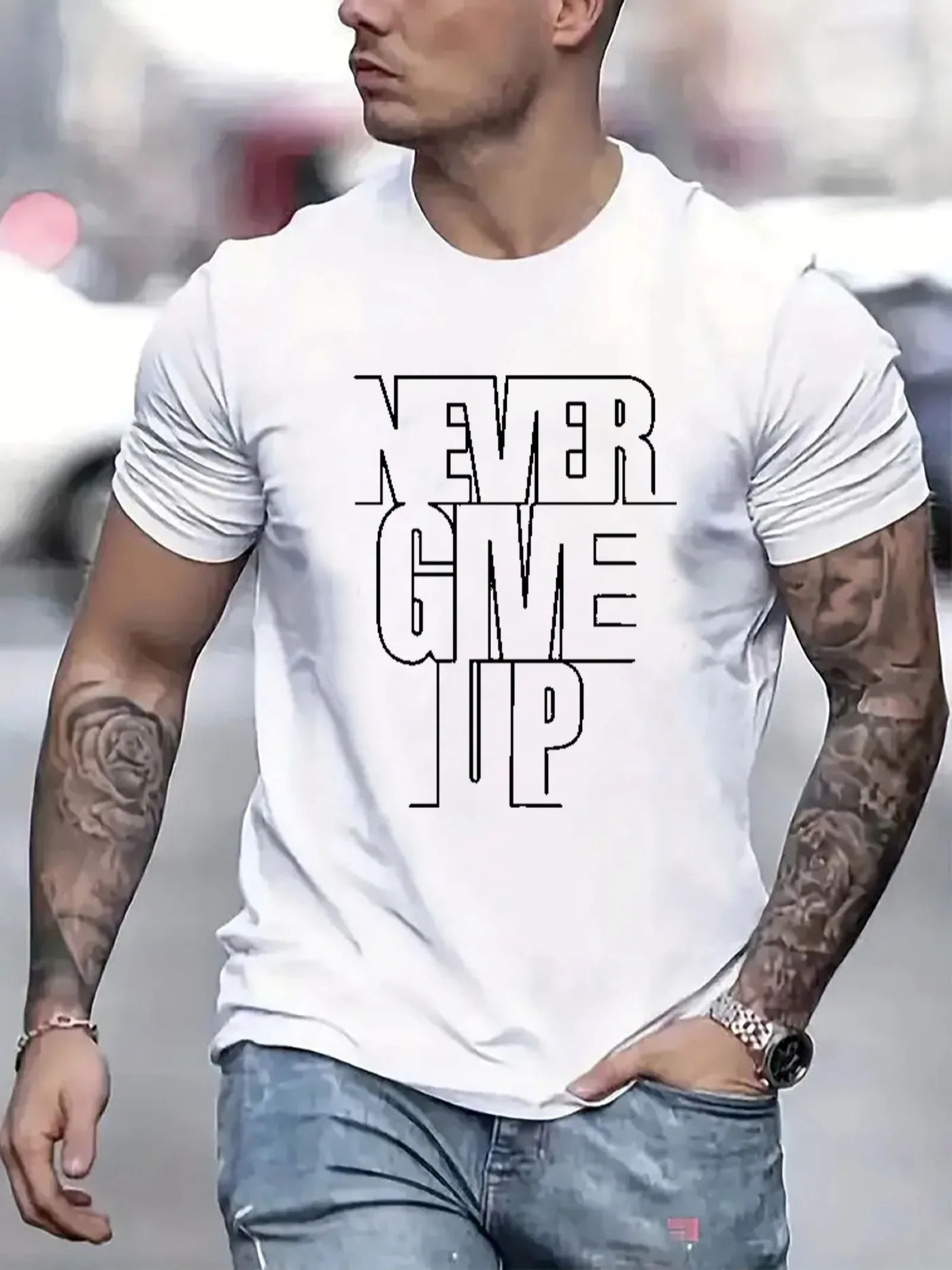 2026 Men's Summer Fashion New Simple Pattern Print T-shirt, Casual 100% Cotton, Loose Fit, Versatile Short Sleeve