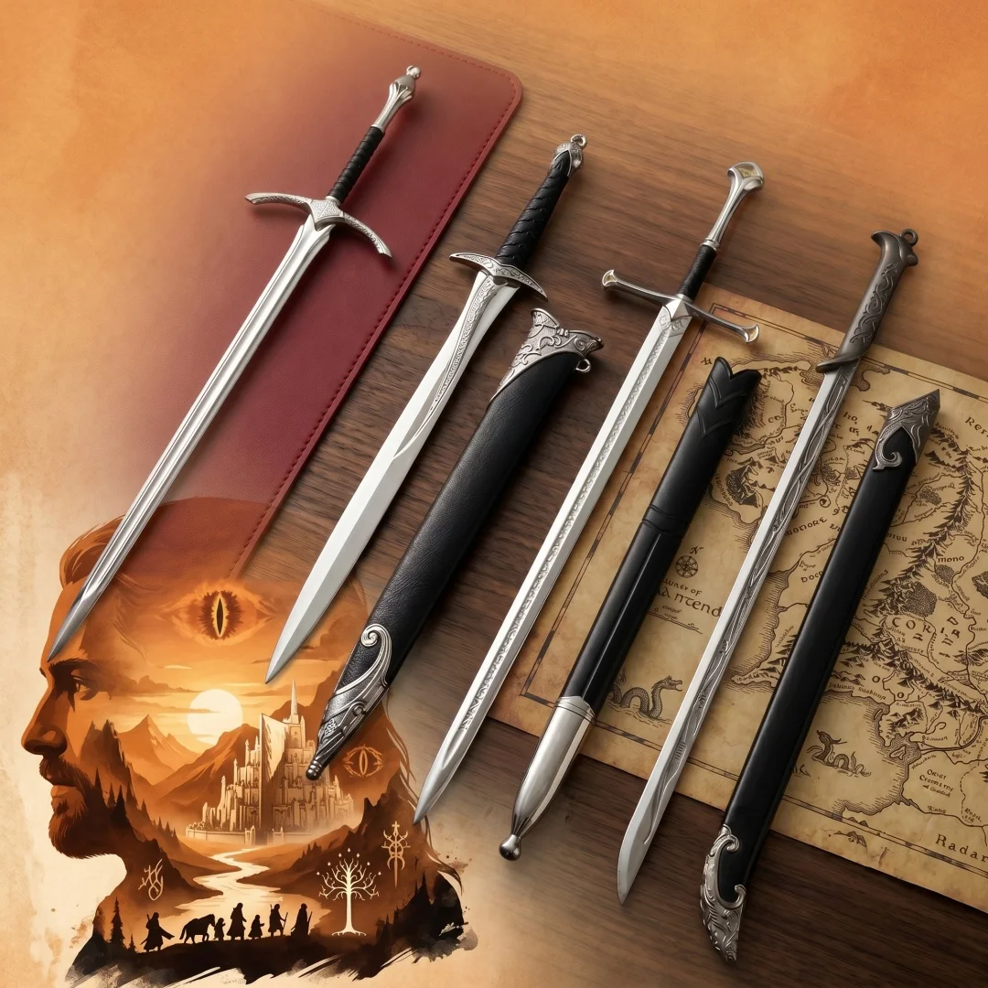 Espada Katana Baggins de 8,6 polegadas, Anel de Aragorn, Faca Ninja de Metal, Glamdring Medieval, Narthil, Katana Japonesa, Sabre Samurai, Brinquedo, Presente