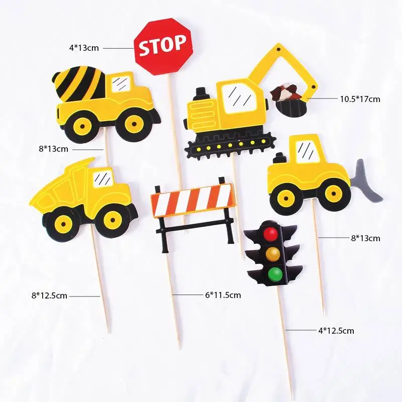 Cake Topper Plane Excavator Bulldozer Truck DIY Cake Cupcake Toppers Men Happy Birthday Party Traffic Light Dessert Decor Flags