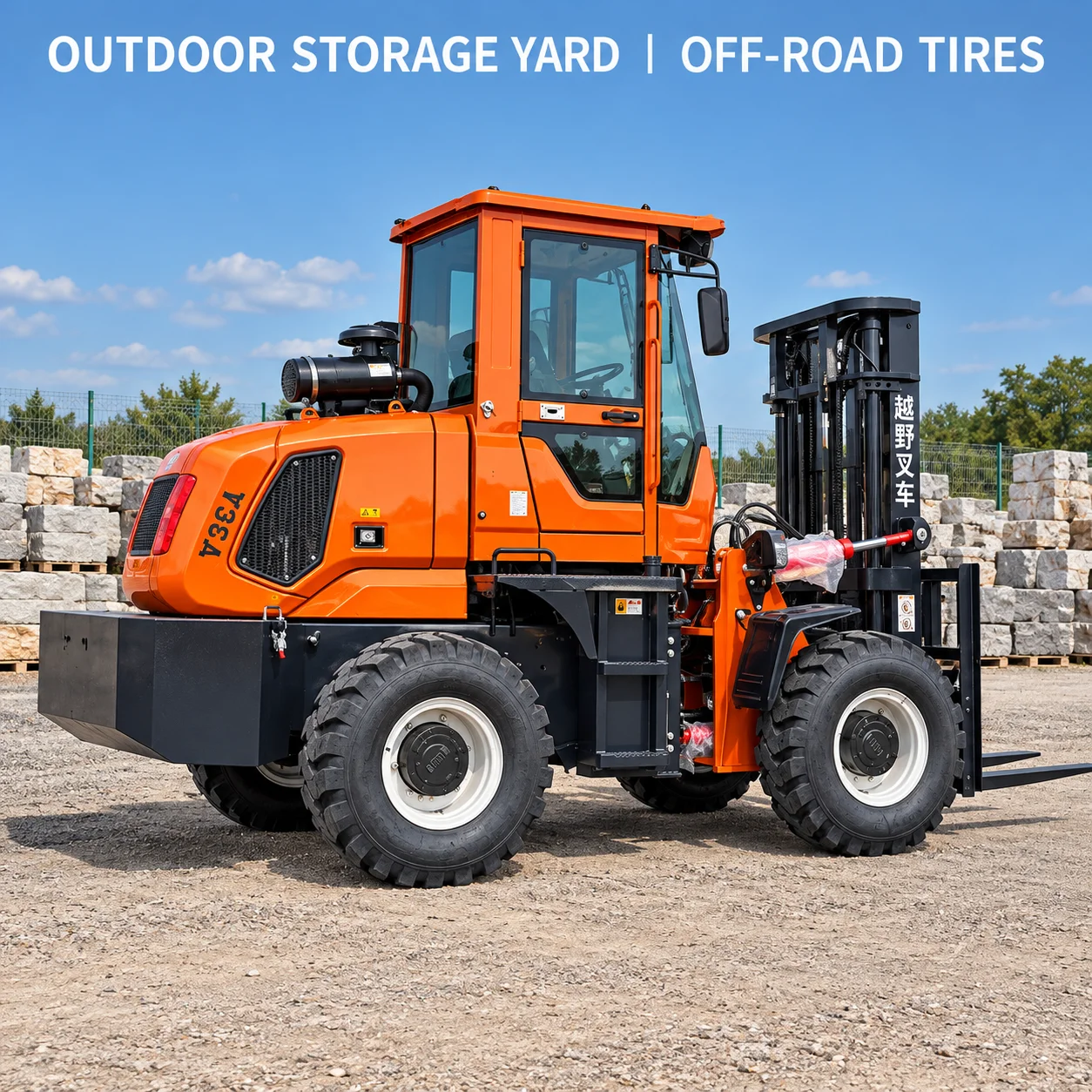Rough Terrain Forklift for Handling Packaged Machinery Parts and Loading Service Trucks at Outdoor Equipment Yards