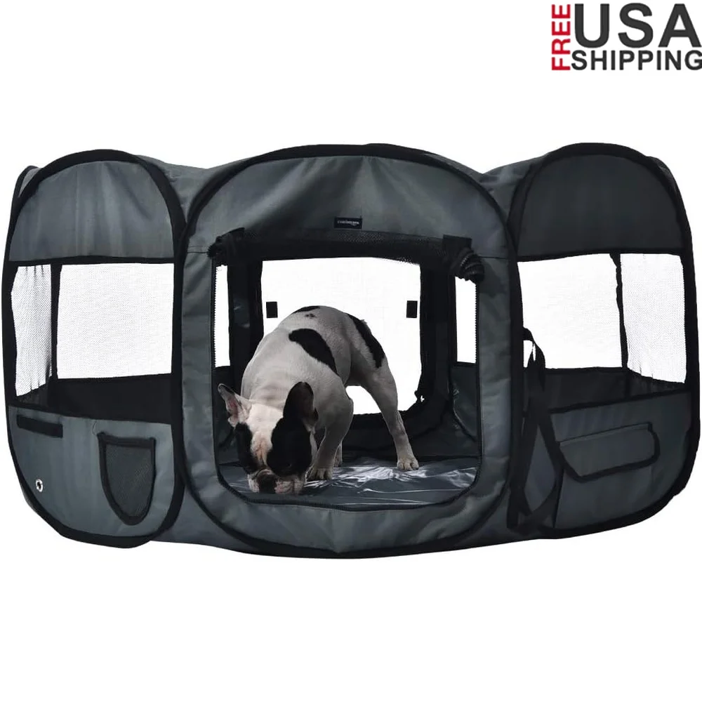 

Portable Soft Dog Playpen Octagonal Design Collapsible Pet Enclosure Travel Indoor Outdoor Use Large Mesh Windows Oxford Canvas