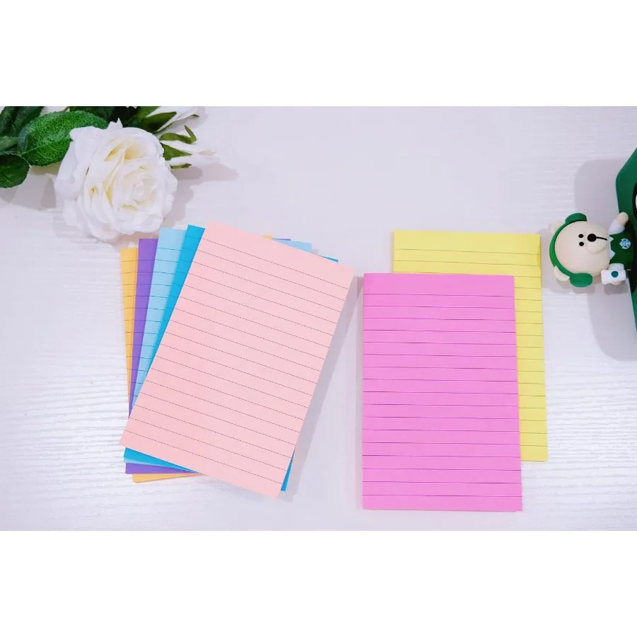 8 Pads of Lined Sticky Notes 4x6 in Post 8 Colors SelfStick Notes Pad with Bright and Colorful Big Rectangular Design for Offic