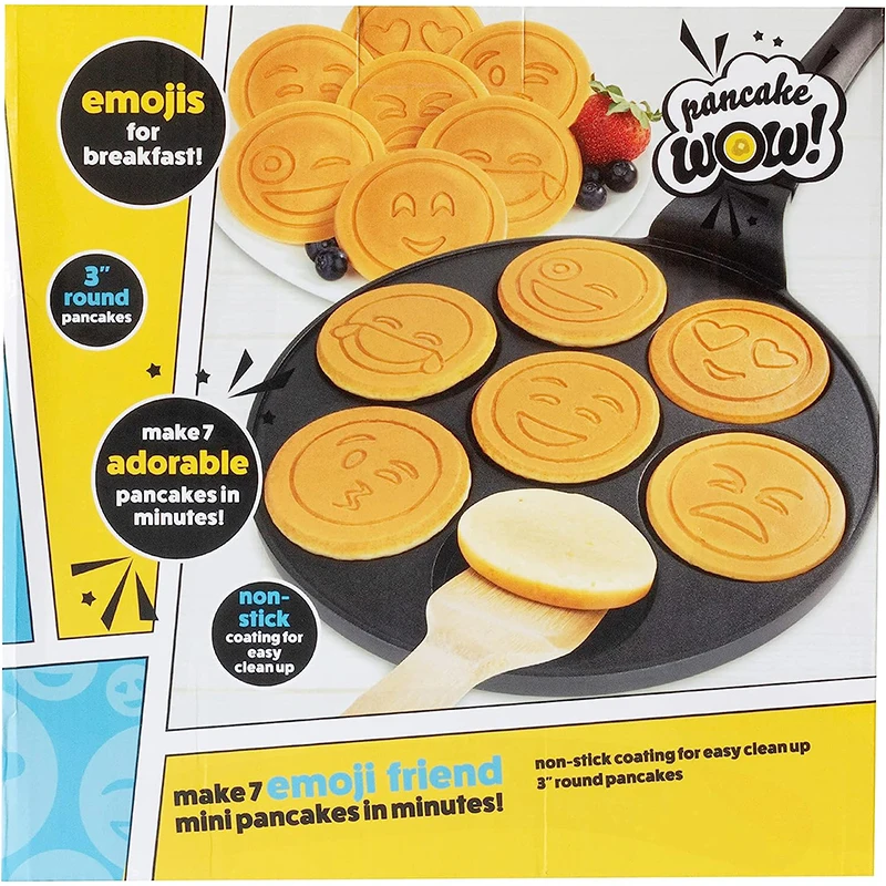 LMETJMA Smiley Face Pancake Pan 100% Non-stick Griddle Pancake Maker with 7 Unique Faces for Breakfast Magic JT196