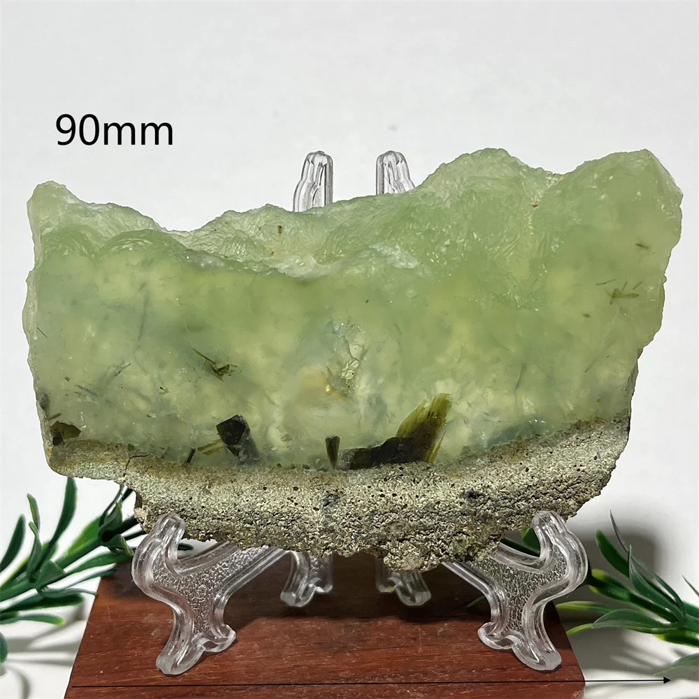 Natural Green Grape Stone Tourmaline Crystal Slice Mineral Specimen Polished Quartz Slab Rock Home Room Decoration Energy+Stand