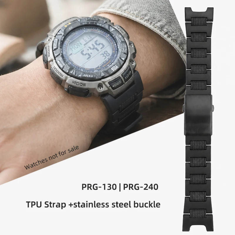 Light‑Weight Composite Resin Bracelet, Special Concave‑Notch End Watch Strap Compatible with Casio PRG‑130Y PRW‑1500 PRG‑240 Men