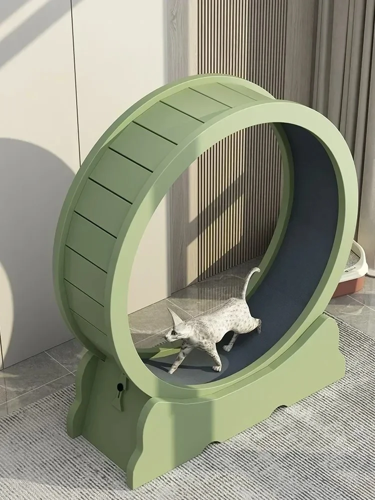 Eco-friendly Cat Running Wheel - Small Pet Exercise Equipment with Solid Wood Cat Tree and Mute Function