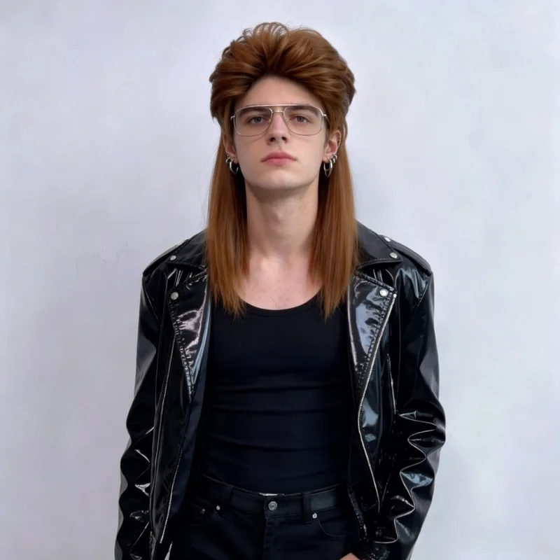 Personalized Fashion Punk Style Wolf Tail Men'S Wig Outdoor Travel Party Cosplay Simulation Head-Mounted Synthetic Wig
