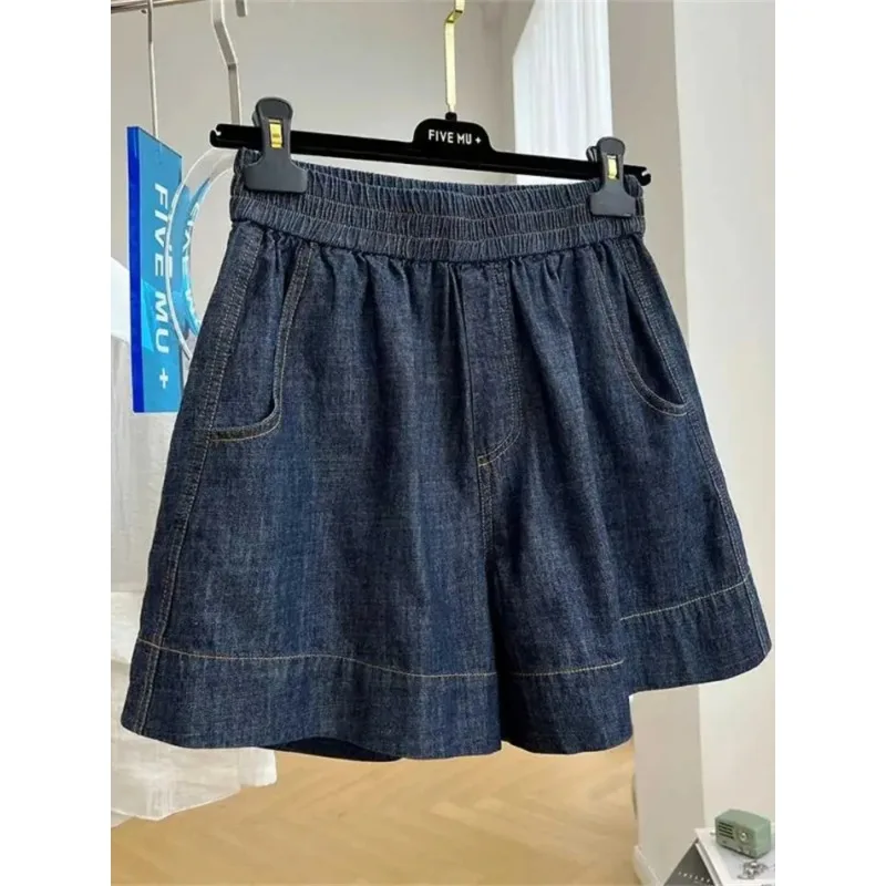 

European Goods High End Elastic Waist Casual Shorts Women Summer Thin Loose High Waist A Word Wide Leg Pants Pants Fashion