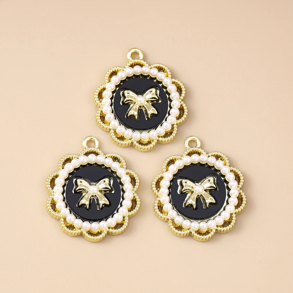 Leslie 5 Stück 22*26mm exquisite vergoldete elegante Perlen-Schleifenanhänger für Tropfenohrringe, Halsketten, Armbänder, DIY-Schmuckherstellung – Detail 5