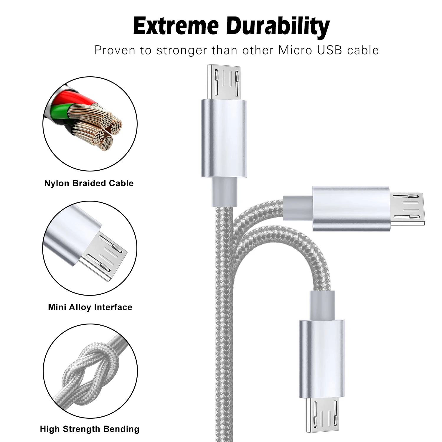 Android Micro USBケーブル 2A急速充電USBケーブル Xiaomi Realme Redmi Samsung Huawei 携帯電話 USBデータ充電ケーブル 3M